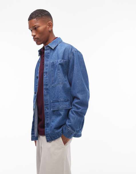 Topman long sleeve overshirt in blue denim - view 1