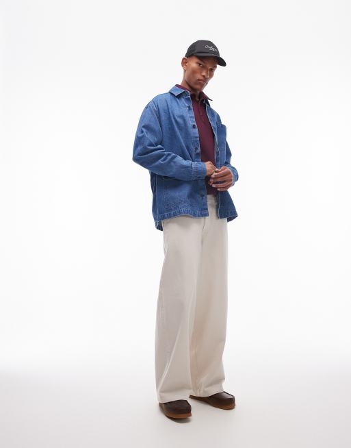 Topman long sleeve overshirt in blue denim, 3 of 4