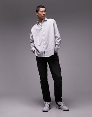 Topman long sleeve oversized double hem stripe shirt in multi-Grey