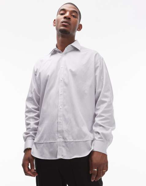 Topman long sleeve oversized double hem stripe shirt in multi - view 1