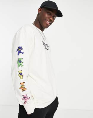 Topman Long sleeve oversized fit t-shirt with Grateful Dead print in ecru - ASOS Price Checker