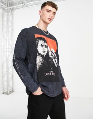Topman long sleeve oversized fit t-shirt with The Lost Boys print in black - ASOS Price Checker
