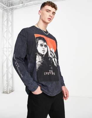 Topman long sleeve oversized fit t-shirt with The Lost Boys print in black