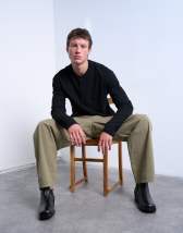 Topman long sleeve oversized fit waffle t-shirt with henley in black