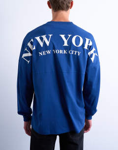 Long sleeve oversized New York City print t-shirt in mid blue