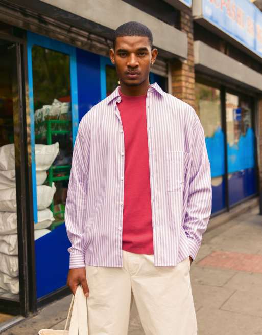 Topman long sleeve oversized pink striped shirt, 3 of 5
