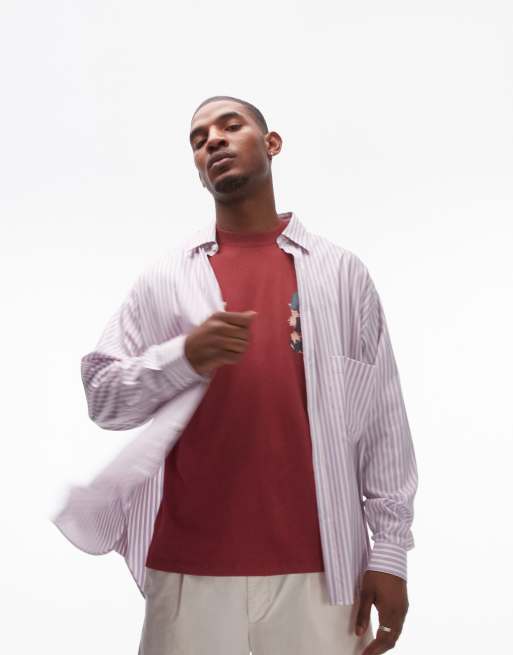 Topman long sleeve oversized pink striped shirt, 5 of 5