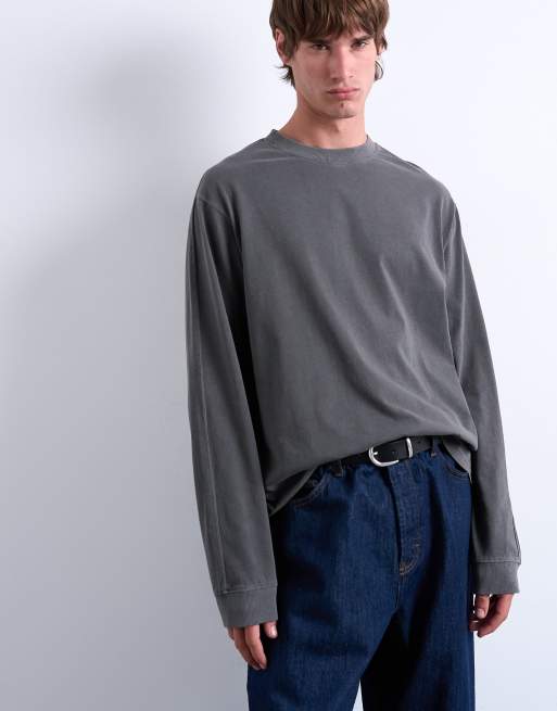 Topman long sleeve oversized raglan t-shirt in washed black
