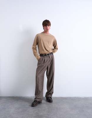 Topman Long Sleeve Oversized Raglan T-shirt In Brown
