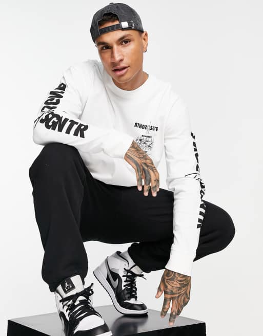 Topman long sleeve oversized t-shirt with Signature sleeve prints in white