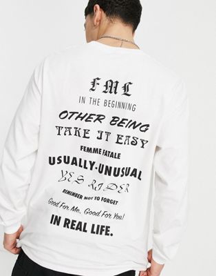 Topman long sleeve oversized t-shirt with text print in white