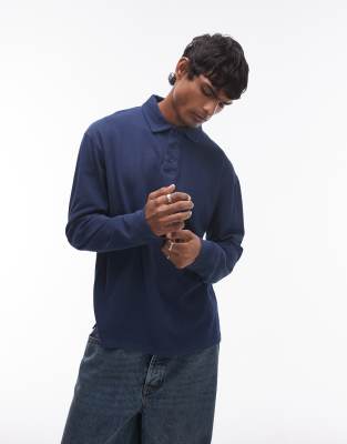 long sleeve polo in washed navy