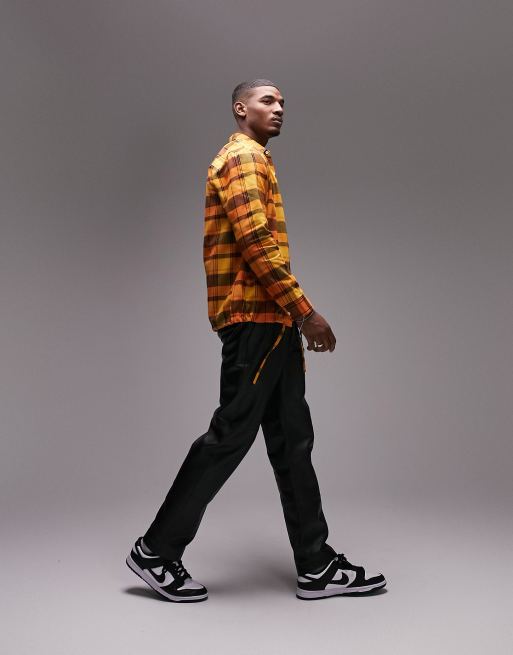 Topman long sleeve regular check shirt with drawstring hem in orange