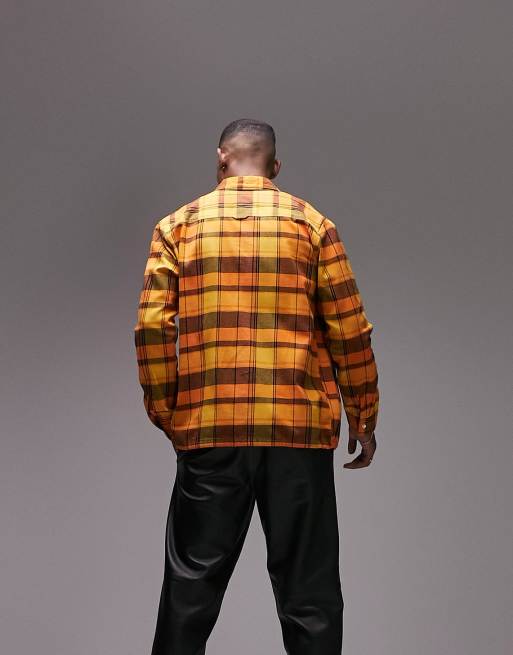 Topman long sleeve regular check shirt with drawstring hem in orange, 2 of 4