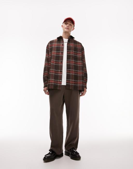 Topman long sleeve regular checked tick overshirt in brown | ASOS