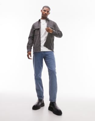 Topman long sleeve regular fit cord overshirt in charcoal