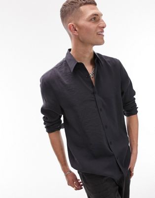 Topman long sleeve regular fit flowing modal shirt in black