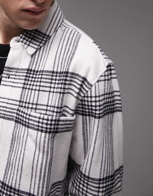 Topman long sleeve regular flannel check shirt in monochrome | ASOS