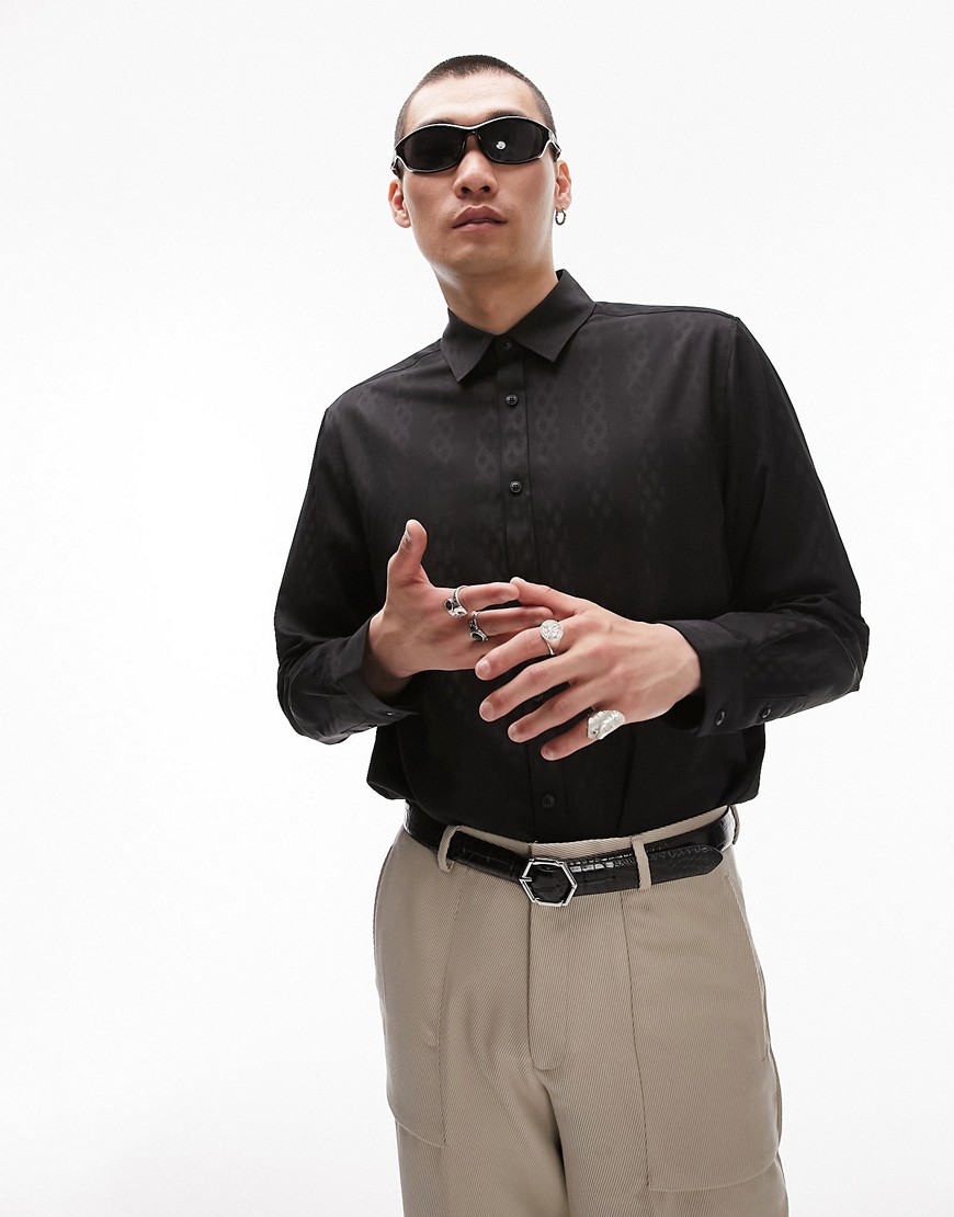 Topman long sleeve regular formal jacquard shirt in black