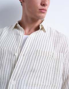 Model wearing Long sleeve relaxed cheesecloth stripe in cream