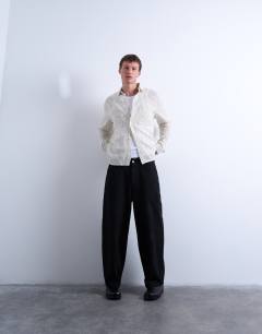 Model wearing Long sleeve relaxed cheesecloth stripe in cream