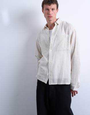 Topman long sleeve relaxed cheesecloth striped shirt in cream 12390₽