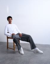 Topman long sleeve rib henley t-shirt in white