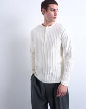Topman long sleeve rib henley tee in cream