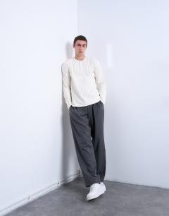 Model wearing Long sleeve rib henley tee in cream