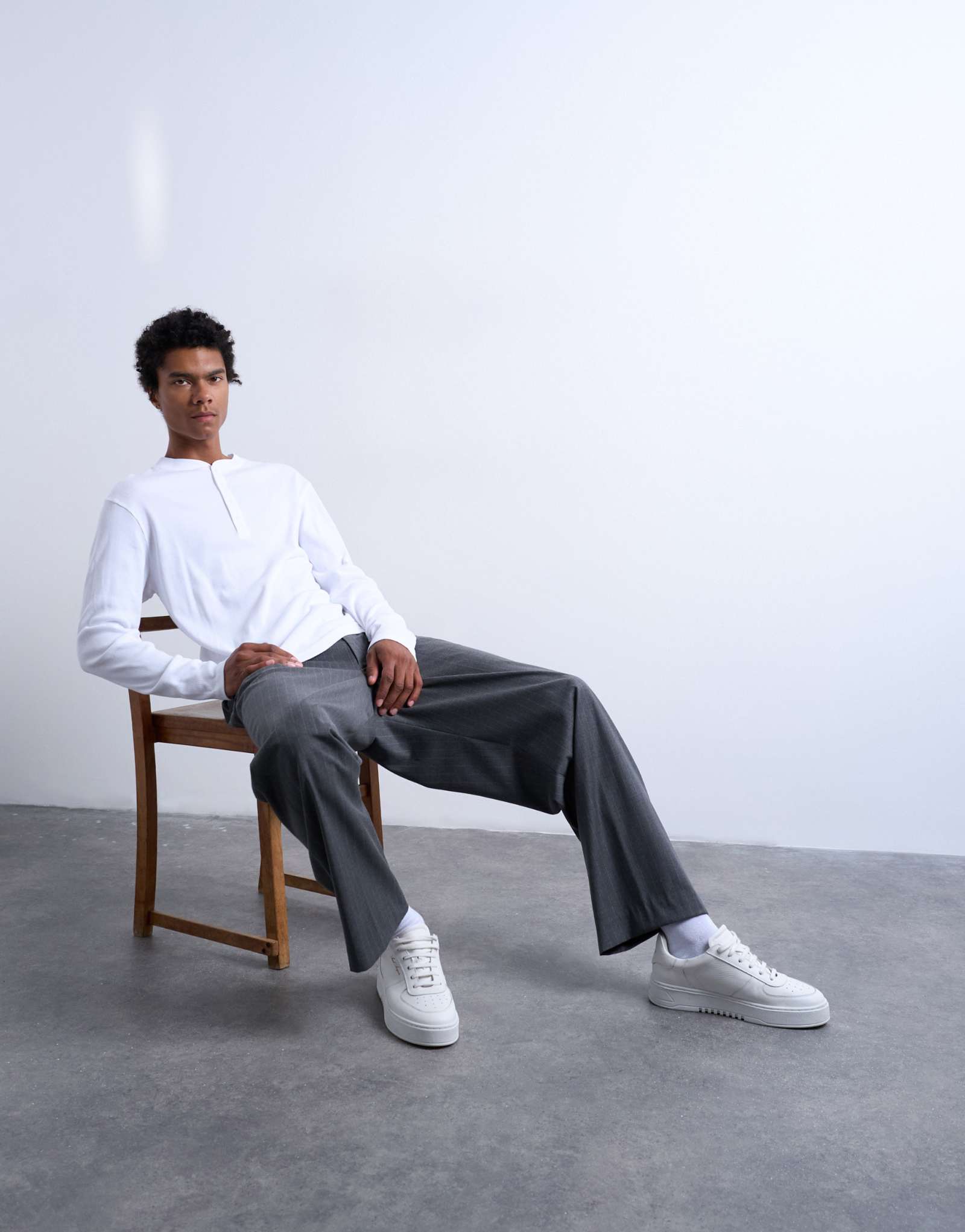 Белая футболка henley в рубчик с длинным рукавом Topman