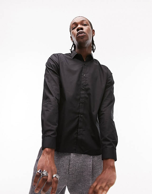 Topman - long sleeve slim fit smart shirt in black