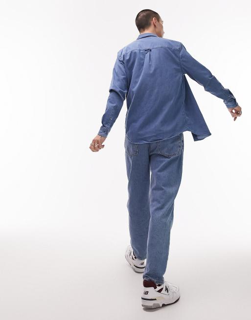 Denim Button Up Shirt With Sweatpants Topman Long Sleeve Stretch