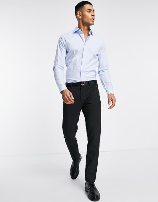 Topman Long Sleeve Stretch Shirt In Light Blue | Asos