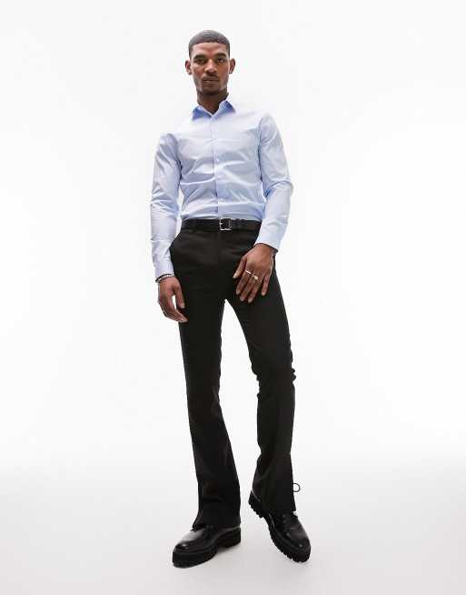 Topman long sleeve stretch skinny fit smart shirt in blue, 3 of 4