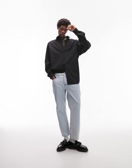 Topman long sleeve super oversized fit formal shirt in black | ASOS