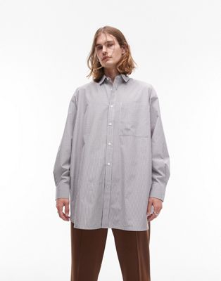 Topman long sleeve super oversized fit stripe shirt in grey and white - ASOS Price Checker
