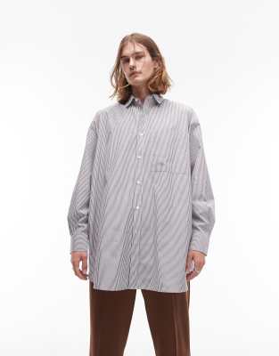 Topman long sleeve super oversized fit stripe shirt in grey and white - ASOS Price Checker