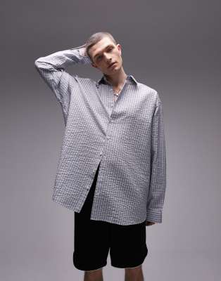 Topman long sleeve super oversized fit textured stripe shirt in