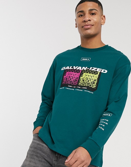Topman long sleeve t-shirt with print in green