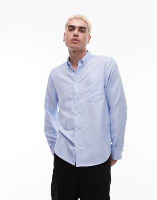 long sleeve textured formal shirt in light blue