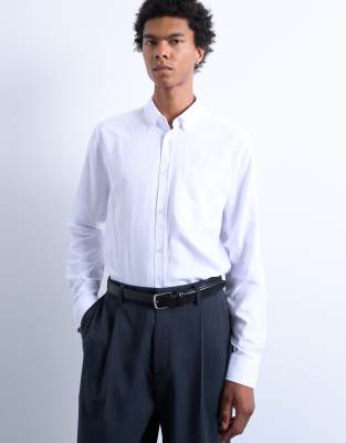 Topman Long Sleeve Textured Formal Shirt In White