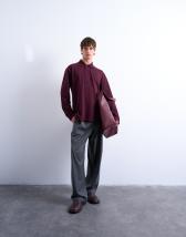 Topman long sleeve textured polo in burgundy