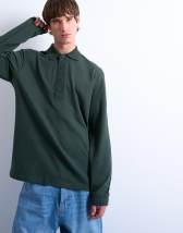 Topman long sleeve textured polo in dark green