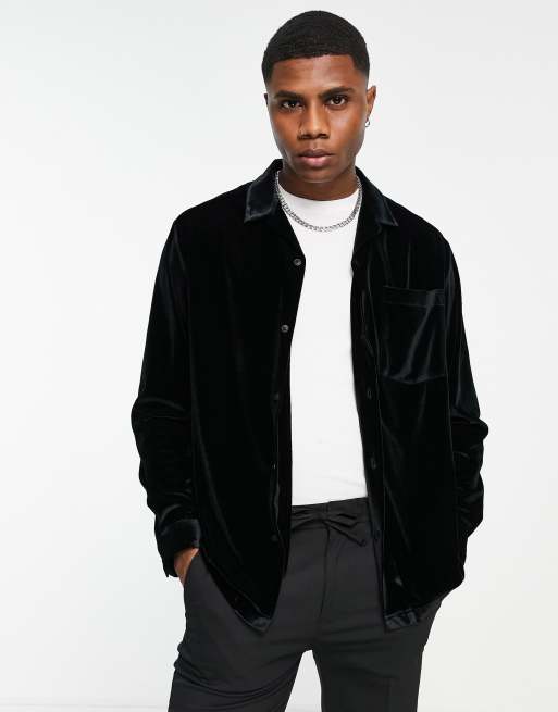 Topman long sleeve velvet shirt in black | ASOS