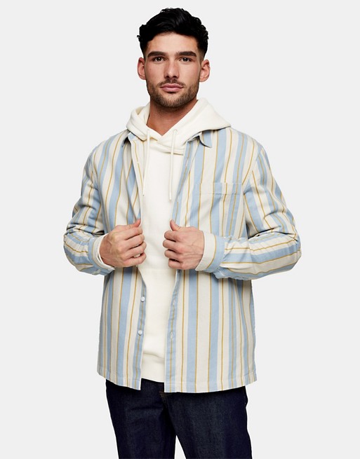Topman long sleeve vintage stripe shirt in blue