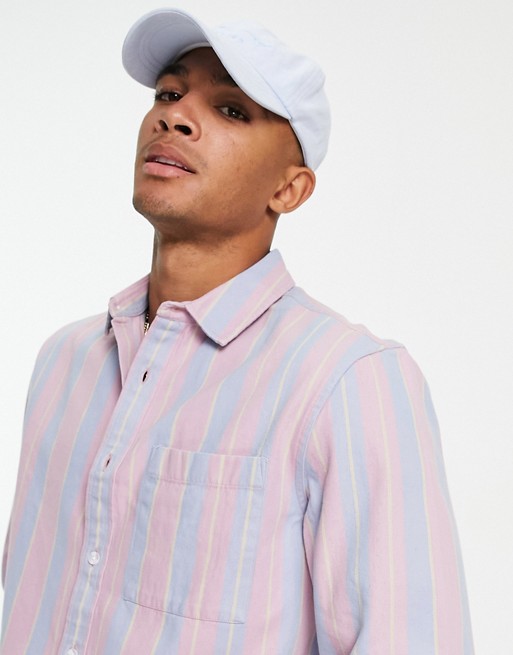 Topman long sleeve vintage stripe shirt in pink
