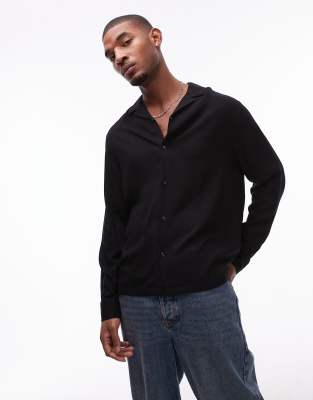 long sleeve viscose shirt in black