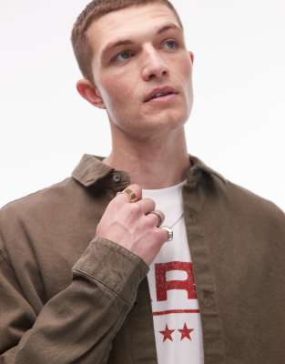 Topman Long Sleeve Washed Canvas Overshirt