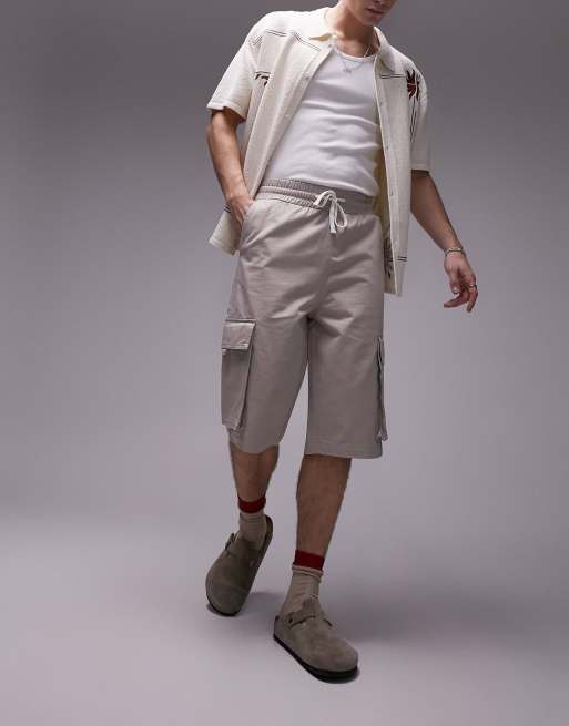 Topman longline cargo shorts in stone