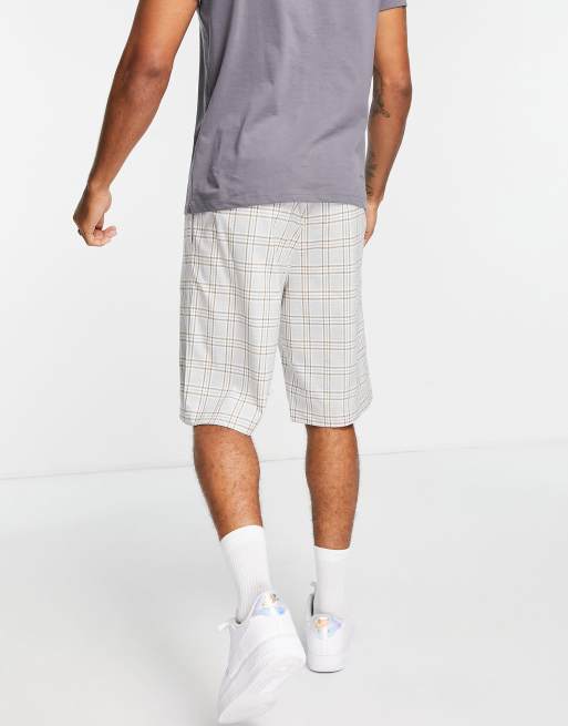 Topman longline check shorts in gray and brown